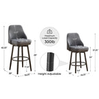 Tabourets de bar, lot de 2, chenille, réglables en hauteur, pivotants, avec dossier, pieds en métal, 61 à 74 cm, gris clair