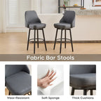 Tabourets de bar, lot de 2, chenille, réglables en hauteur, pivotants, avec dossier, pieds en métal, 61 à 74 cm, gris clair