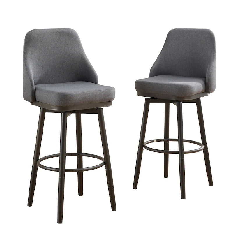 Tabourets de bar, lot de 2, chenille, réglables en hauteur, pivotants, avec dossier, pieds en métal, 61 à 74 cm, gris clair