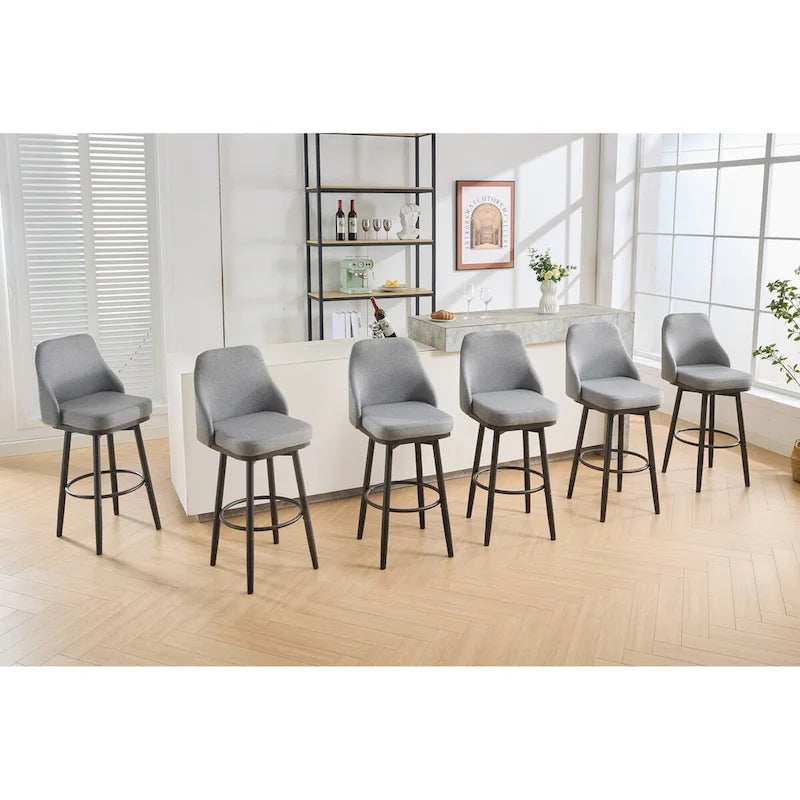 Tabourets de bar, lot de 2, chenille, réglables en hauteur, pivotants, avec dossier, pieds en métal, 61 à 74 cm, gris clair