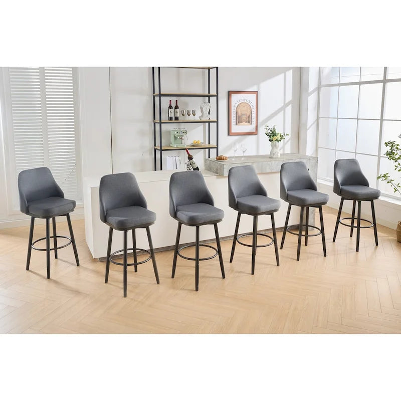 Tabourets de bar, lot de 2, chenille, réglables en hauteur, pivotants, avec dossier, pieds en métal, 61 à 74 cm, gris clair