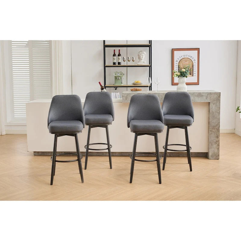Tabourets de bar, lot de 2, chenille, réglables en hauteur, pivotants, avec dossier, pieds en métal, 61 à 74 cm, gris clair