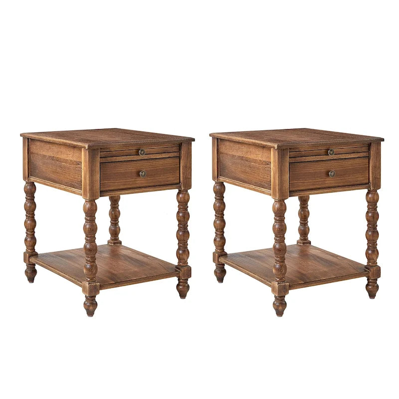 Eric Traditionnel 26 po. Table de bout en bois massif avec port USB, lot de 2 par