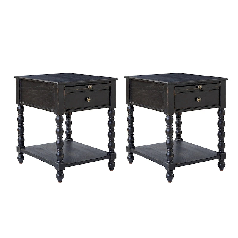 Eric Traditionnel 26 po. Table de bout en bois massif avec port USB, lot de 2 par