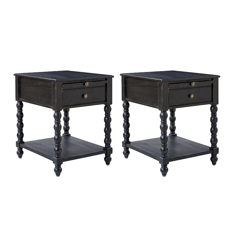 Eric Traditionnel 26 po. Table de bout en bois massif avec port USB, lot de 2 par