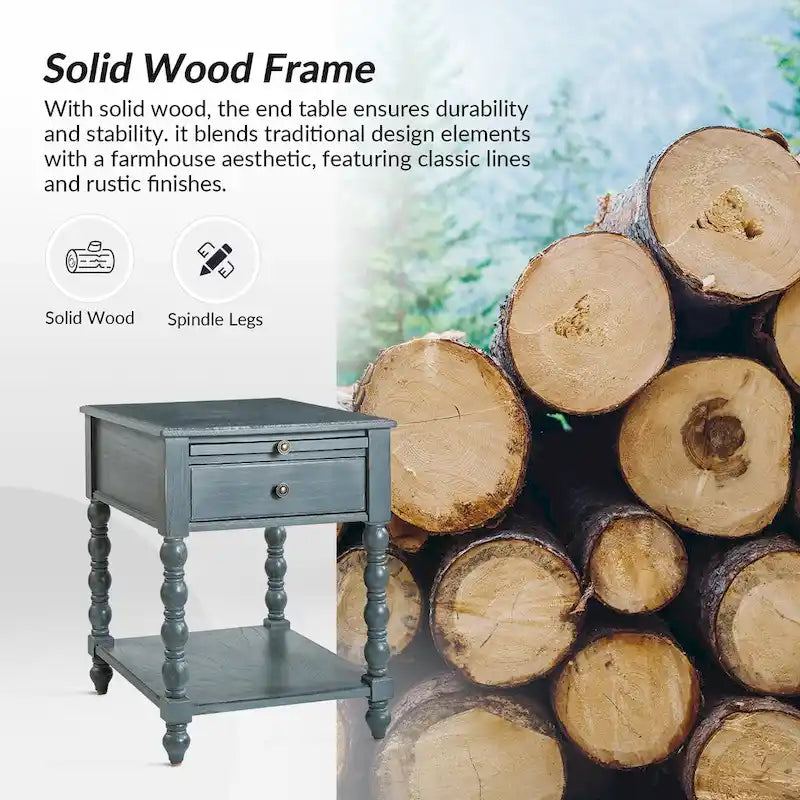 Eric Traditionnel 26 po. Table de bout en bois massif avec port USB, lot de 2 par