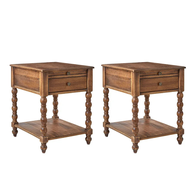 Eric Traditionnel 26 po. Table de bout en bois massif avec port USB, lot de 2 par