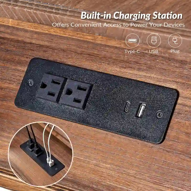 Eric Traditionnel 26 po. Table de bout en bois massif avec port USB, lot de 2 par
