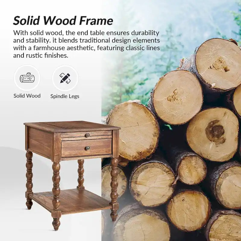 Eric Traditionnel 26 po. Table de bout en bois massif avec port USB, lot de 2 par