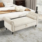 Banc rectangulaire de rangement en velours avec 1 oreiller, pouf pour salons et entrée