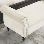 Banc rectangulaire de rangement en velours avec 1 oreiller, pouf pour salons et entrée