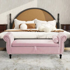 Banc rectangulaire de rangement en velours avec 1 oreiller, pouf pour salons et entrée