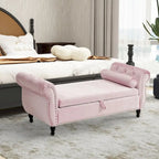 Banc rectangulaire de rangement en velours avec 1 oreiller, pouf pour salons et entrée
